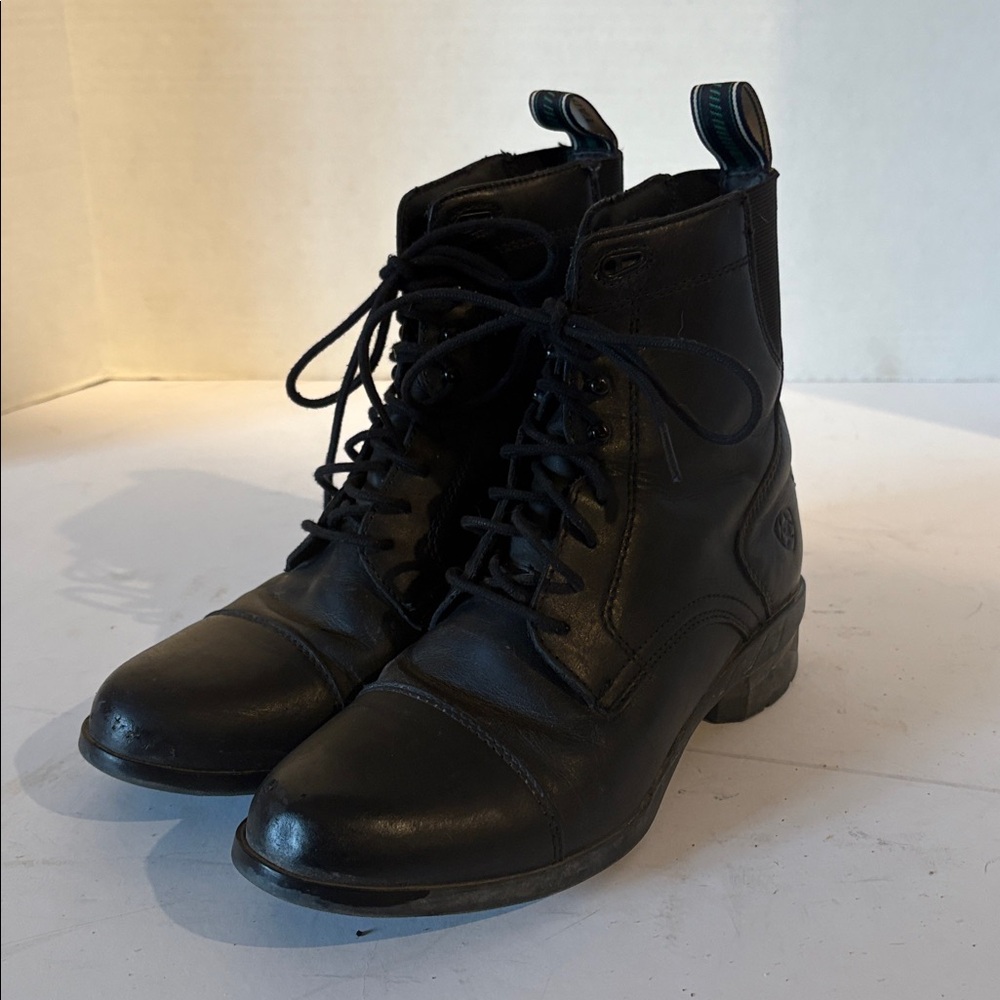 Black Lace-Up Leather Paddock Boots